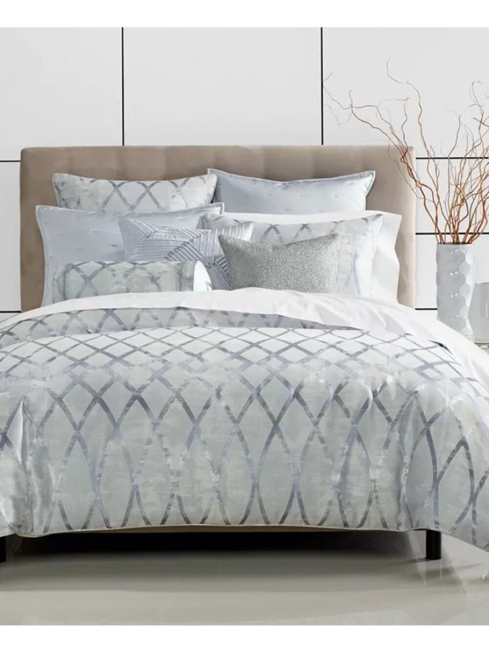 Hotel Collection Dimensional Comforter Set Full Queen Blue MSRP $550